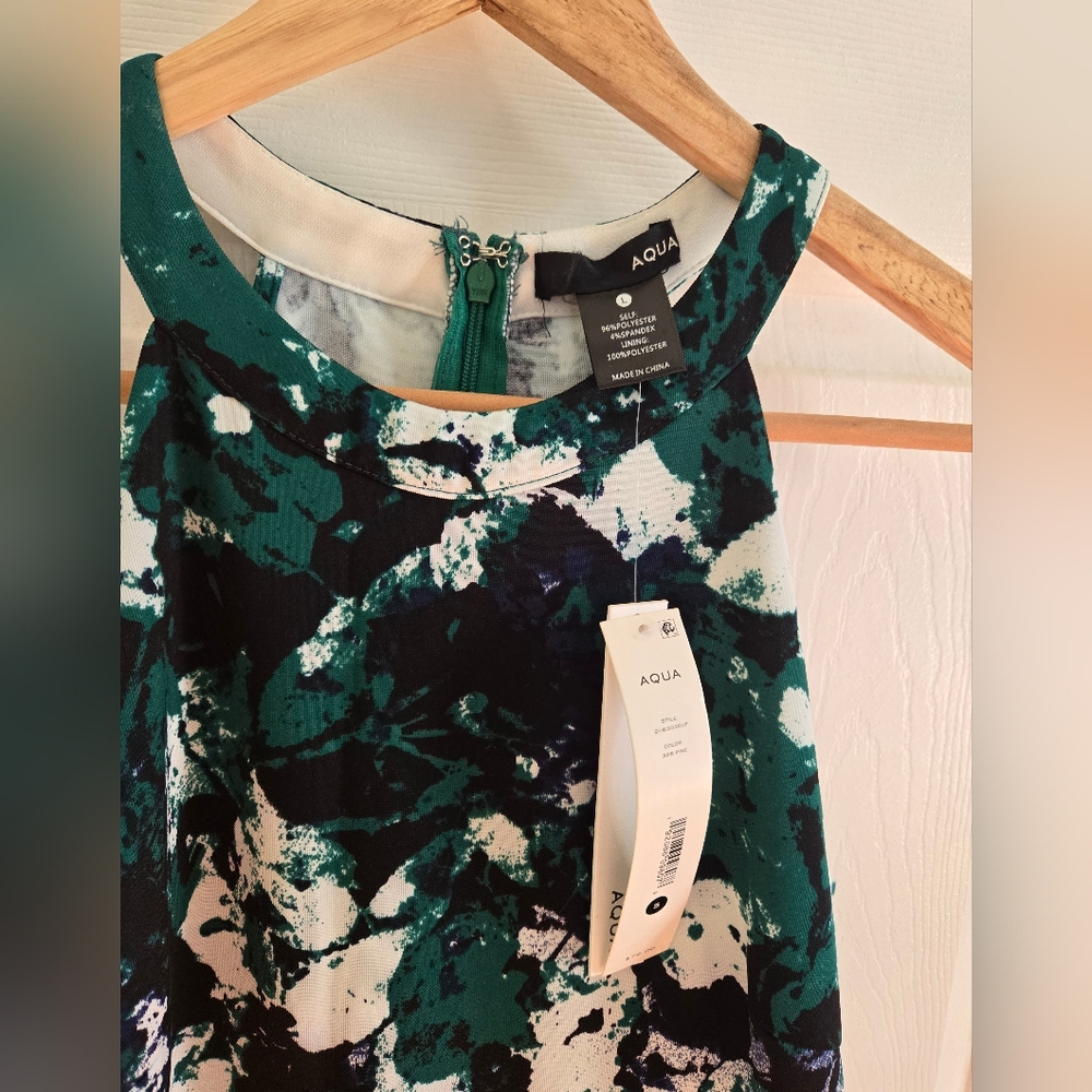 AQUA green abstract halter skater dress sz S, NWT - Picture 5 of 13